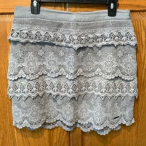 Abercrombie & Fitch tiered grey cotton lace skirt